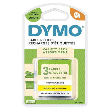 DYMO LetraTAG plasttejp, 3-pack gul/silver/vit, 12mm, 4m (91241) DYMO / S0721800