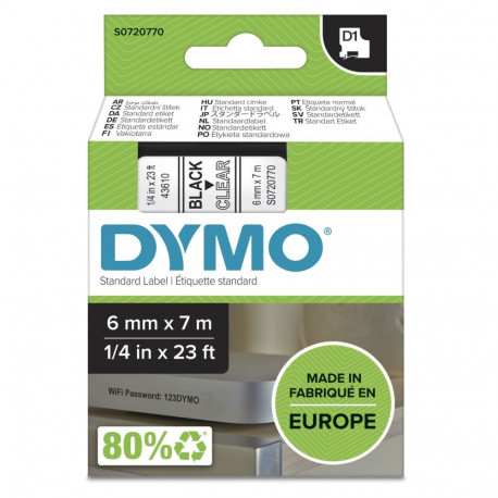 Tape DYMO D1 6mm x 7m, black on transparent / S0720770 43610