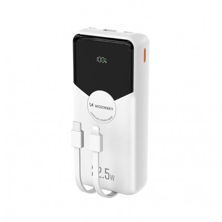 Wozinsky WFC-15W 20000mAh 22.5W PD20W Powerbank with Built-in Lightning and USB-C Cables - White