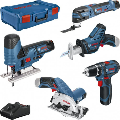 5-osaline 12Volt tööriistakomplekt GSR + GOP + GKS + GSA + GST 3x Li-Ionen Akku 3,0Ah XL-BOXX, sinin