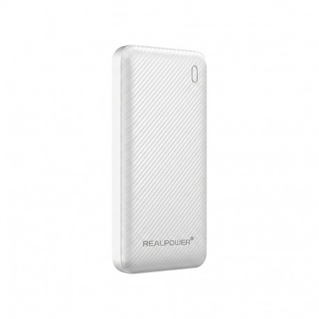 REALPOWER PB-10000 Plus, 10 000 mAh, 20W, 2x USB-A, 1x USB-C valge
