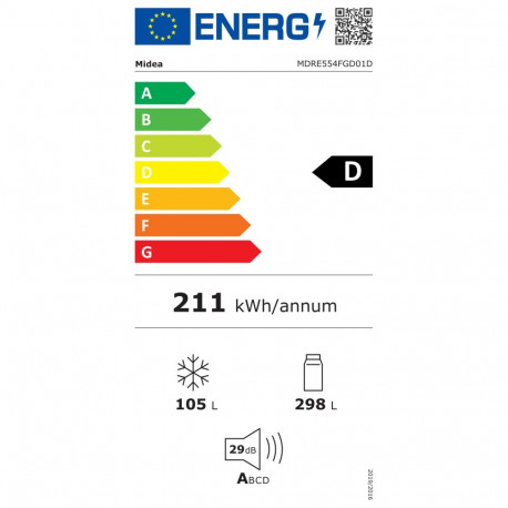 Midea kombikülmik MDRE554FGD01D integreeritav no frost süsteem energiaklass D kõrgus 195.3cm külmiku