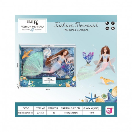 Nukk ZJA325854 Emily merineitsi painutatav 29cm