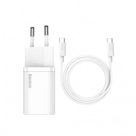 Baseus - Baseus TZCCSUP-L02 Super Si Quick Charger USB-C 25W + Data Cable USB-C to USB-C 1m White