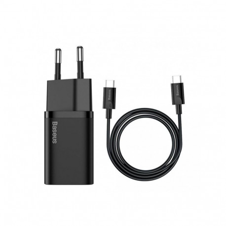 Baseus - Baseus TZCCSUP-L01 Super Si Quick Charger USB-C 25W + Data Cable USB-C to USB-C 1m Black