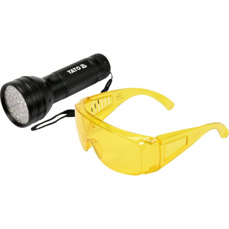 Yato UV LED Flashlight YT-08581, 395 nm, 51 LED, 3x1.5V AA, aluminum, IP20, class III, with goggles