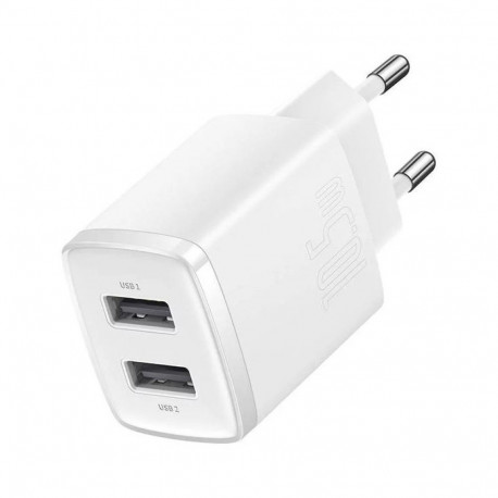 Charger - Baseus Compact Universal Dual-Port USB 2.1A 100-240V White