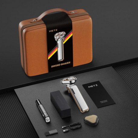 Electric Shaver - Metz Sword 45 Self-Sharpening Blades, 7,700 RPM, Waterproof, Titanium Gold