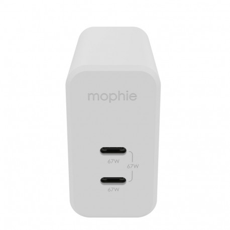 mophie Wall Adapter USB-C PD DUAL 67W GAN EU (2xUSBC) White
