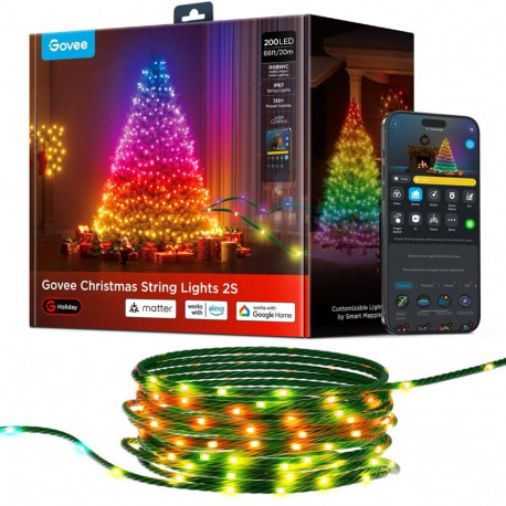 Smart String Light - Govee String Lights 2S, 20M, 200 LED, Wi-Fi, Bluetooth, Voice Control, Multicol