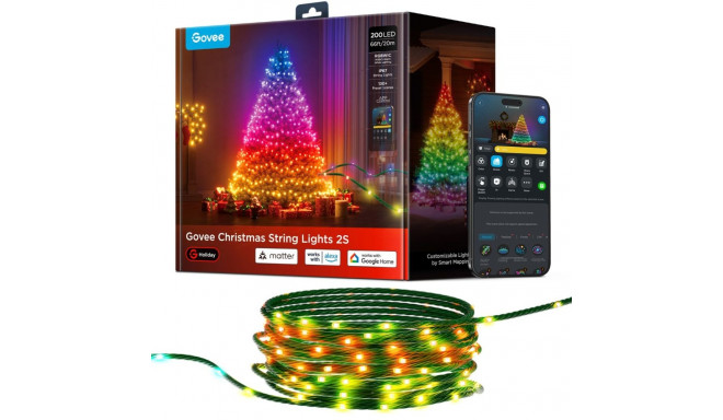 Smart String Light - Govee String Lights 2S, 20M, 200 LED, Wi-Fi, Bluetooth, Voice Control, Multicol