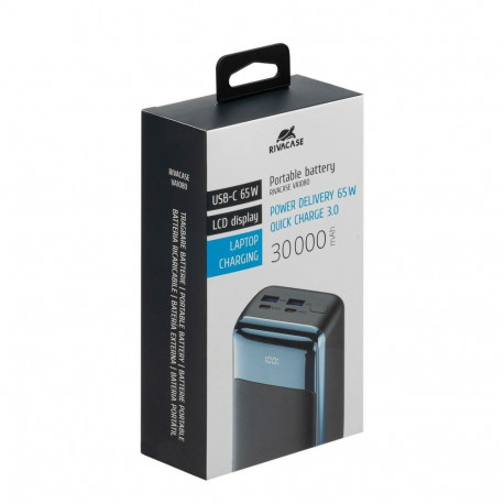 Power Bank - Rivacase VA1080 30000 mAh, 4 Outputs, USB PD 65 W, Black