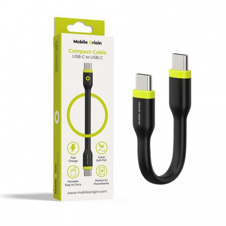 Mobile Origin kaabel USB-C-USB-C kompaktne 10cm, must