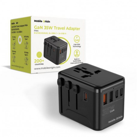 Mobile Origin reisilaadija PW4 35W GaN EU/UK/US/AUS 3C+2A