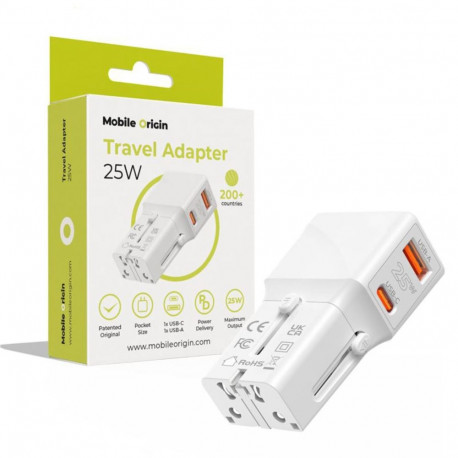 Mobile Origin reisivooluadapter 25W, valge