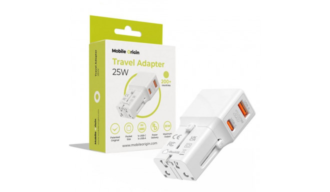 Mobile Origin reisivooluadapter 25W, valge
