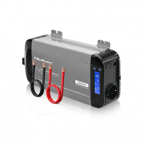Qoltec Przetwornica napięcia Pure Sine Wave | 12V na 230V | 1000/2000W | LCD | USB | USB-C | Kompaty
