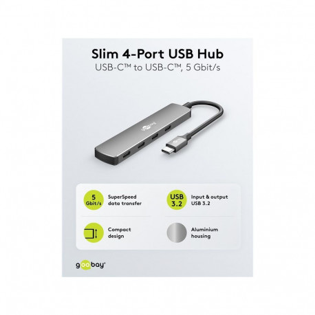 Dokkimisjaam GOOBAY Advanced Slim 4-Port USB Hub USB-C - USB-C 5Gbit/s