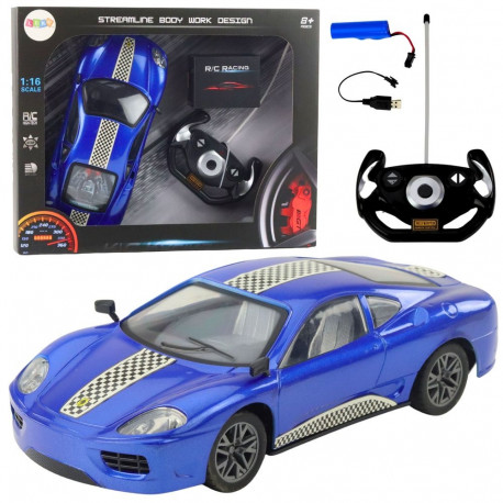 sportauto 1:16 puldiga juhitav tuledega, sinine