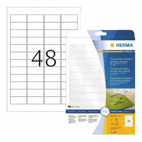 HERMA etiketid A4 45,7x21,2mm läbipaistev läikiv kile 1200 St.