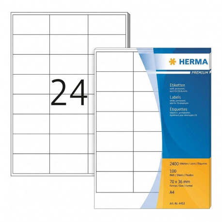 "HERMA Etiketten Premium A4 weiß 70x36 mm Papier 2400 St."