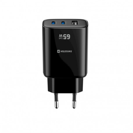 Swissten Edge Travel Charger Edge GaN 2x USB-C PD 65W + 1x USB-A 18W QC Black