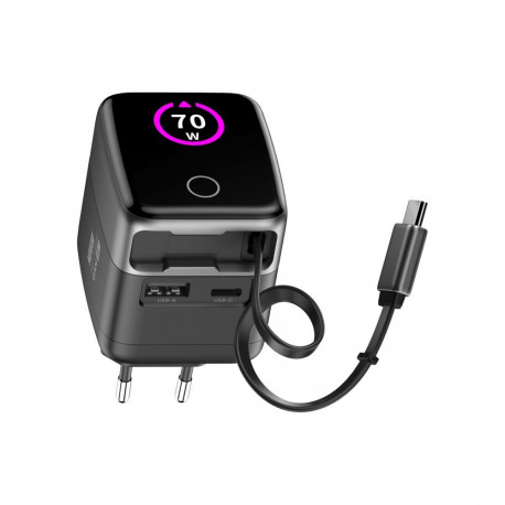 Mains Charger - Newell GaN 70 W TFT Charger USB-C, USB-A, Integrated Cable