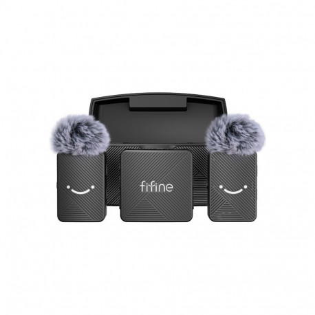 Microphone System - Fifine M9 Wireless Lavalier Set, 2 Transmitters, 50m Range, Black