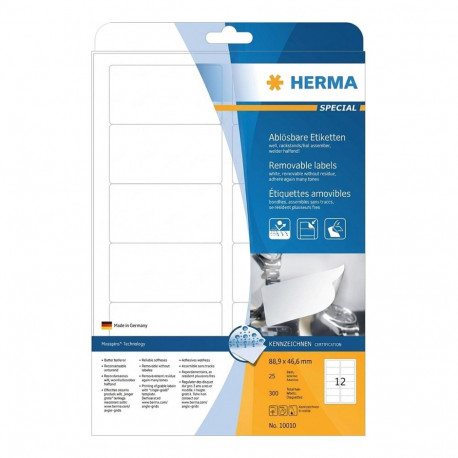 "HERMA Etiketten A4 weiß 88,9x46,6 mm ablösbar Papier 300 St."