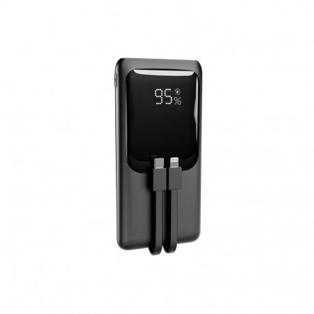 Akupank 10000mAh integreeritud kaabliga LCD-ekraaniga QC3.0 20W, must