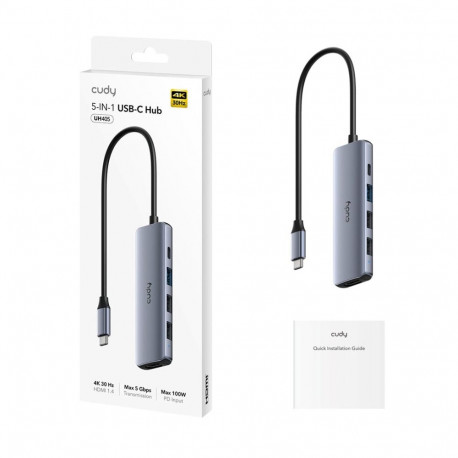 USB-C Hub - CUDY UH405 5-IN-1 with HDMI 4K, 2x USB 2.0, USB 3.2 Gen 1