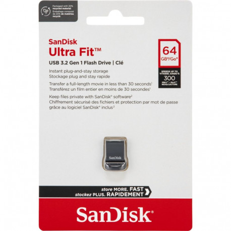 Ultra Fit mälupulk 64GB USB-A 3.1, must