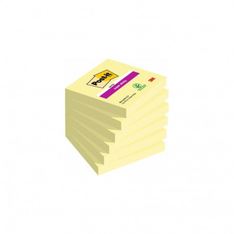 Post-It Super Sticky Notes 654-6SS-CY, Canary Yellow, 76 mm x 76 mm, 90 Sheets/Pad, 6 Pads/Pack, 100