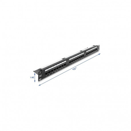 "19"" 1 HE Patchpanel 24 Port Cat.6 mit LED und Entlastungsschiene ungeschirmt schwarz"