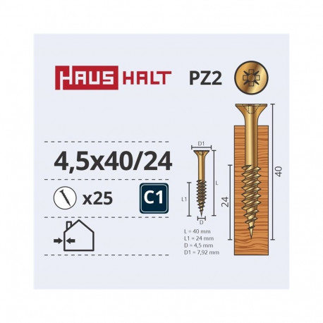 Plaadikruvid 4.5X40/24 ZP25PCS G1, kollased