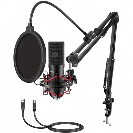 Microphone - Fifine T732 USB Condenser with Boom Arm, Pop Filter, Black
