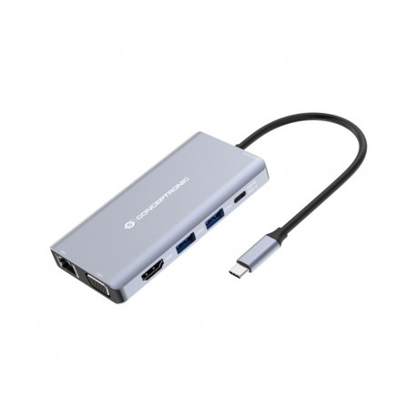 Conceptronic DONN20G 10-in-1 USB 3.2 Gen 1 Docking Station, HDMI, VGA, USB-A 5Gbps, USB-C 5Gbps, SD,