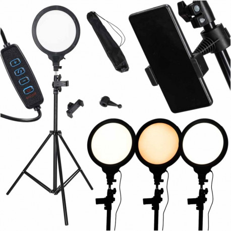 Lampa pierścieniowa studyjna LED ring okrągła do filmów 3 barwy światła panel