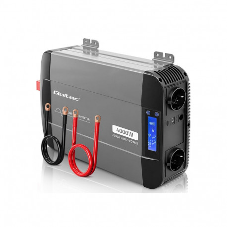 Qoltec pingemuundur puhas siinuslaine 12V kuni 230V 2000/4000W LCD USB USB-C, ühilduv LiFePO4, GEL, 