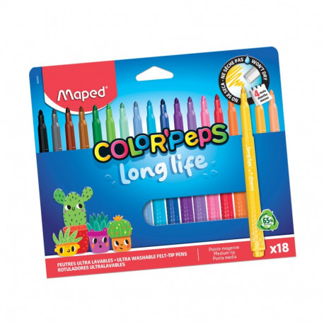 Viltpliiatsid Color Peps Long Life 2 18värvi, Maped