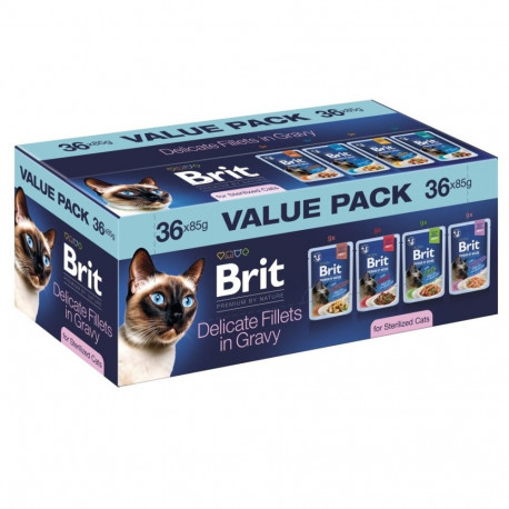 BRIT Premium by Nature märg kassitoit steriliseeritud kassidele õrnad fileedid kastmes karp 36x85g