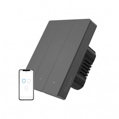 Smart WiFi wall switch SONOFF M5-3C-80 (3-channel, for frame, graphite)