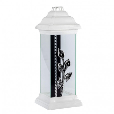 GRAVE CANDLE GLASS LANT ROSE WHITE 55H