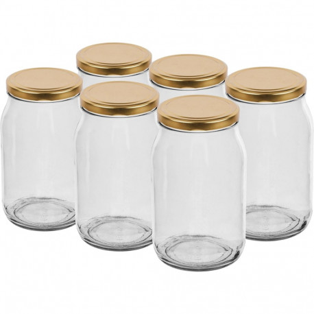 900ml glass jar with golden lid Ø82/6 - 6 pcs. BROWIN 132902, 900ml, glass, golden lid