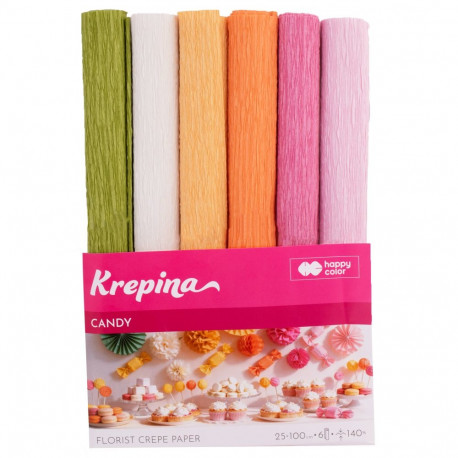 Floristi krepp-paber Candy - 6 värvi, 180g, 25x100cm