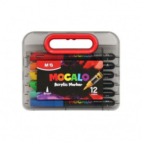 M&G Mocalo akrüülmarkerid pintselotsaga, komplekt 12tk