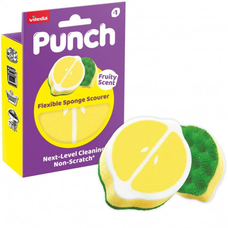 Cleaning Sponge - Vileda Punch Flexible Sponge, Dishwasher Safe, Lemon Scent