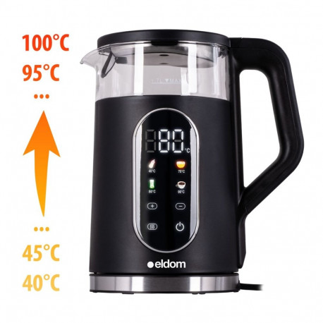 Electric Kettle - ELDOM C560 Nuvia 1.7L Glass, 5 Temperature Settings, Auto Power Off