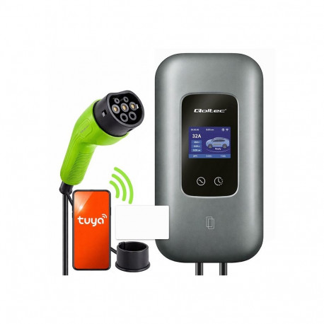 Qoltec elektri- ja hübriidauto laadimisjaam Typ2 3-faasiline 22kW 32A Wi-fi LCD RFID Smart life TUYA