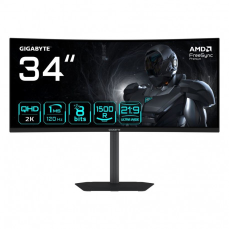 GIGABYTE mängumonitor GS34WQCA 34" WQHD kaarjas 3440x1440 1500R 120Hz 1ms 300cd/m² FreeSync Premium 